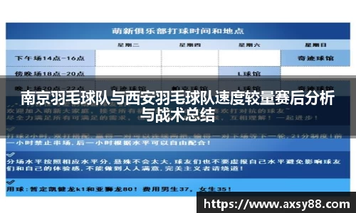 南京羽毛球队与西安羽毛球队速度较量赛后分析与战术总结